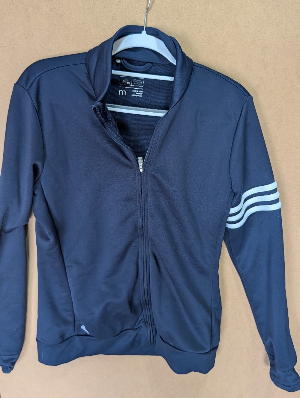 Blue Adidas Zip-Up Track Jacket with White Sleeve Stripes
